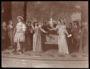 A scene from an amateur production of an unidentified play presented at Barnard College, New York